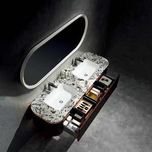 Meubles de salle de bain modernes en bois massif imperméable avec finition peinture PVC, double vasque et miroir pour hôtel et appartement - Product Image 6