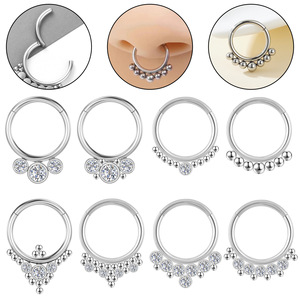 Anillo de Nariz de Acero Inoxidable 316L con Cuentas, Joyería de Piercing, Estilo Ligero y Lujoso, Unisex, con Zirconia - Product Image 2