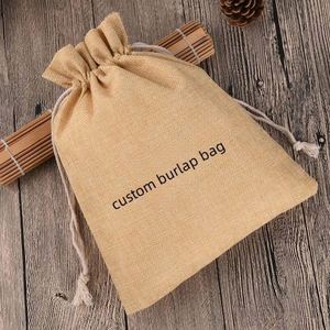Wholesale Reusable Linen Pouch Burlap Shopping Bag Eco-friendly Drawstring Gift Bag With Custom Printed Logo - Product Image 4