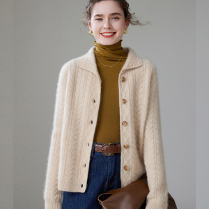 <span class=keywords><strong>Cardigan</strong></span> in Cashmere Mongolo Personalizzato per Donne, Maglieria <span class=keywords><strong>Aran</strong></span> con Collo a Polo, Giacca Morbida, Fornitore Elite di Cashmere - Product Image 1