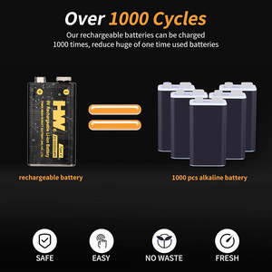 2in1 HW批发9V USB充电电池4500mWh 1000循环锂离子电池，带C型电缆 - Product Image 3