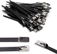 100 attaches-câbles auto-bloquantes en acier inoxydable 304 robustes, revêtement époxy, noires, pour clôture à maillons (4,6 mm)