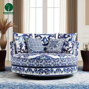 चांदनी पार्क में आराम करते हैं, ग्रीनट्री राउंड इतालवी लक्जरी तटस्थ आधुनिक प्रेम सीट सोफे हरे फूल विला होटल - Product Image 1