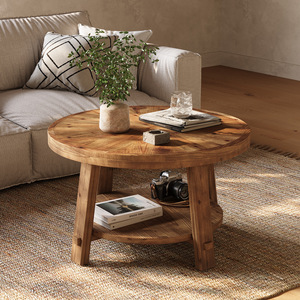 <span class=keywords><strong>Table</strong></span> <span class=keywords><strong>basse</strong></span> ronde en bois massif de 39,4 pouces avec rangement, <span class=keywords><strong>table</strong></span> centrale de style farmhouse à 2 niveaux pour salon, meuble facile à assembler - Product Image 1
