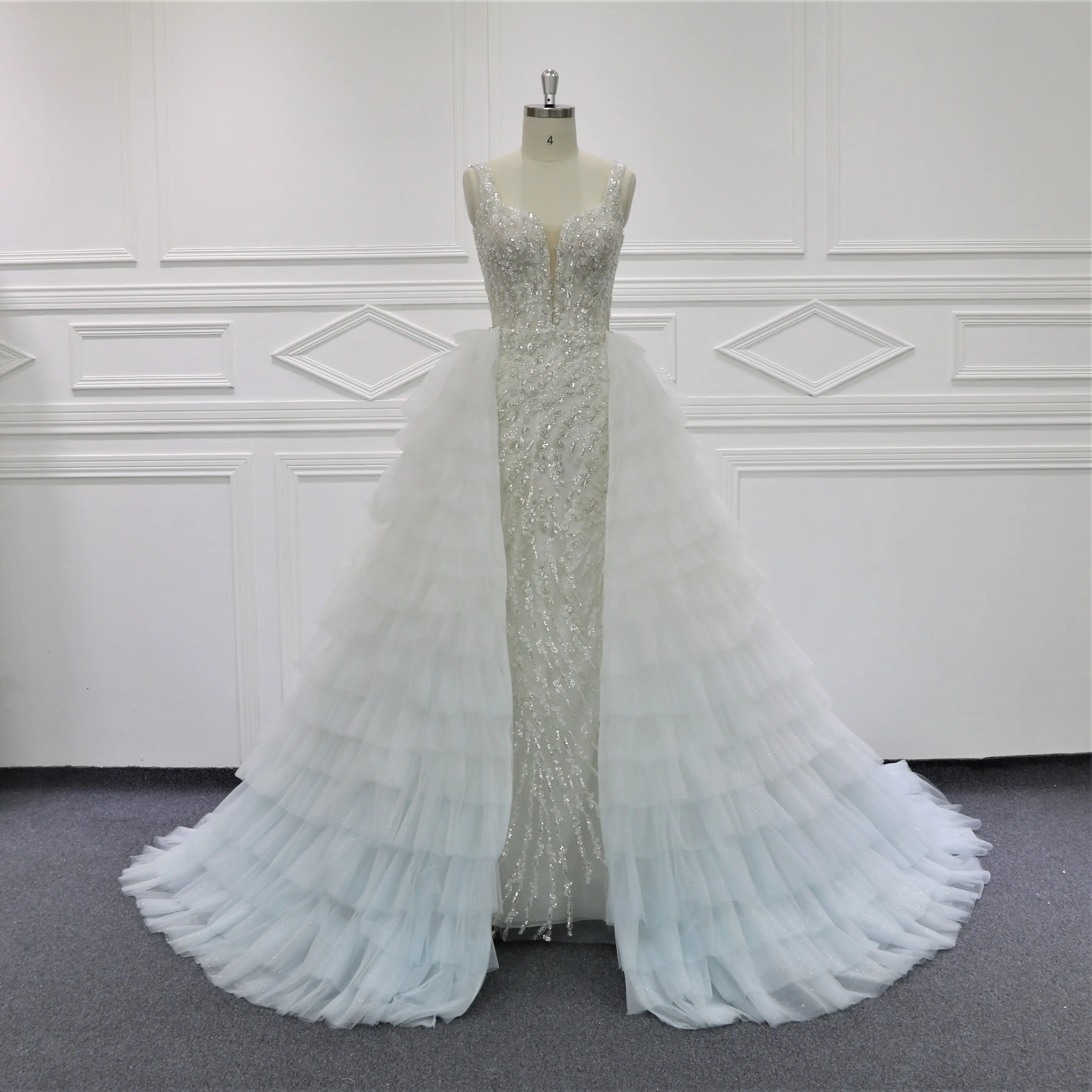 Sky Blue Shades Two pieces wedding dress mermaid and detachable tiered train Vestido De Noiva MK316