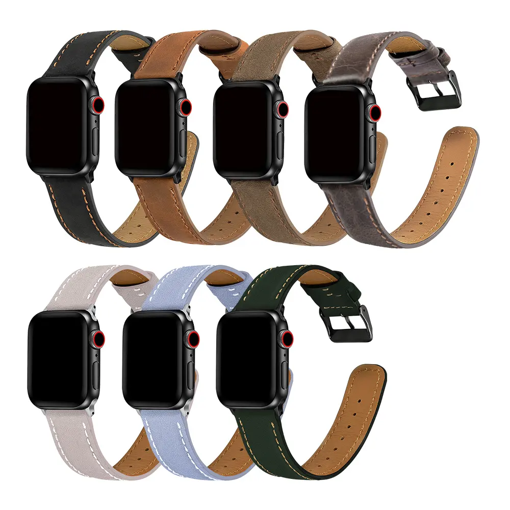 RYB-Correa de cuero genuino para Apple Watch Series 7, correa de cuero Vintage para Apple Watch