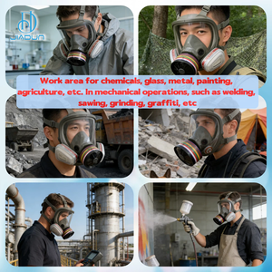 Masques à gaz de survie, respirateur chimique intégral réutilisable avec filtre remplaçable <span class=keywords><strong>pour</strong></span> peinture en aérosol, résine époxy, travaux de ponçage et poussière - Product Image 4