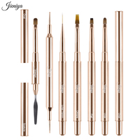 Ensemble de pinceaux de construction de gel UV ovales et plats avec manche en métal doré rose, 6 pièces ou ensemble de pinceaux de nail art