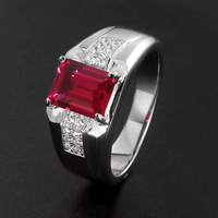 Bague en argent 925 plaqué rhodium sertie de rubis taille coussin pour homme - Cadeau de luxe pour les fêtes et le quotidien