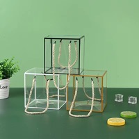 LIVRAISON RAPIDE Boîte D'Emballage en PVC PET Transparent Estampé Or pour Bonbons, Boîte Cadeau de Mariage avec Poignée