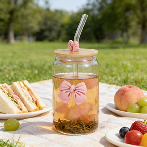 Popular 12oz <strong>Glass</strong> Tumbler Tea Cold Coffee Juice <strong>Cup</strong> with <strong>Glass</strong> Straw and Wood Lid - Product Image 1