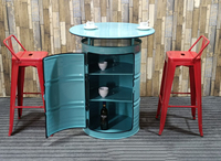 Table de Bar Moderne Vintage Style Industriel Ensemble de Chaises de Bar Durable Matériau Métallique Conception de Tambour à Huile pour KTV Bar Cafés Loisirs
