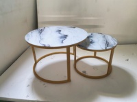 Table basse ronde moderne et simple en verre à motif pierre blanche, table d'appoint pour la maison et le bureau, vente directe usine
