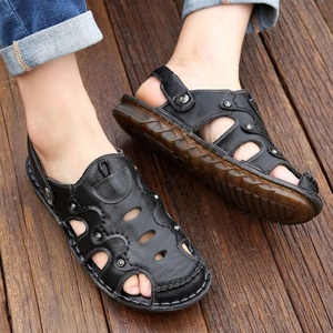 Sandales en cuir de vachette pleine fleur pour hommes : Chaussures de plage d'été antidérapantes et durables ; Sandales « Dad » en cuir véritable pour hommes ; Sandales d'extérieur pour hommes - Product Image 6