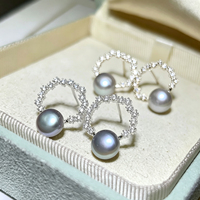 Pendientes de Plata de Ley 925 con Perlas Blancas Akoya de 6-6.5mm, Redondas, Grado AAAA, Certificadas por Terceros, Accesorio de Belleza Luminoso