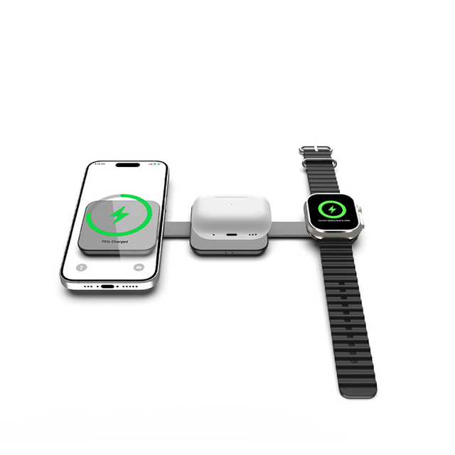 Custom Logo Universal Smart Phone Portable Desktop Wireless Charging 15w Fast Magnetic Foldable 3 in 1 Wireless Charger Pad