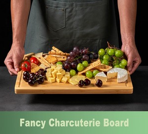 Planches à découper en <span class=keywords><strong>bambou</strong></span> bio avec rainure pour les jus et poignées latérales, robustes, durables, réversibles, en bois, pour charcuterie et fromages - Product Image 6