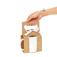 Boîte d'emballage en papier kraft personnalisée avec logo OEM de qualité supérieure, ruban et poignée, écologique, pliable, pour tasses à café, idéale comme boîte cadeau.