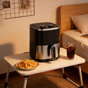 หม้อทอดไร้น้ำมันไฟฟ้าขนาด 5 ลิตร แบบแมนนวล ทรงสี่เหลี่ยม ทำจากสแตนเลสและพลาสติก พร้อมเคลือบสารกันติด และตะแกรง - Product Image 6