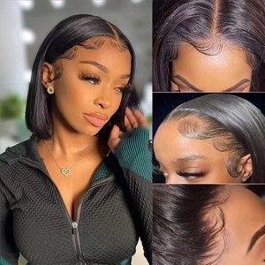Vente en gros perruque courte Bob Hd Lace cheveux humains vierges femmes perruque Lace cheveux naturels meilleure perruque indienne frontale Super double tirage - Product Image 3