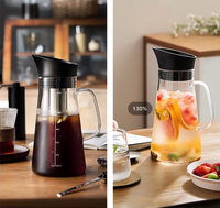 Cafetière glacée hermétique à infusion froide de 32 oz et infuseur à thé avec bec verseur Carafe en verre avec filtre réutilisable en acier inoxydable