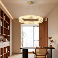 Luminaire suspendu moderne à 2 anneaux en albâtre |   Lustre LED circulaire en laiton doré pour salle à manger et îlot de cuisine