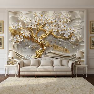 <span class=keywords><strong>Carta</strong></span> da <span class=keywords><strong>parati</strong></span> impermeabile rimovibile <span class=keywords><strong>carta</strong></span> da <span class=keywords><strong>parati</strong></span> stampa digitale soggiorno decorazione 3D fiori bianchi oro albero <span class=keywords><strong>carta</strong></span> da <span class=keywords><strong>parati</strong></span> in rilievo - Product Image 2