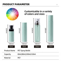 Bouteille de spray d'ambiance en plastique PET de forme ronde, couleur personnalisée, pour cheveux, corps, visage, parfum et emballage cosmétique, 60 ml, 80 ml, 100 ml, 120 ml