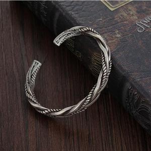 Retro Round <strong>Silver</strong> Plated Vintage Style Thai <strong>Silver</strong> Bracelet Cuff <strong>Bangle</strong> Twist Woven Bracelet for Women <strong>Men</strong> - Product Image 1