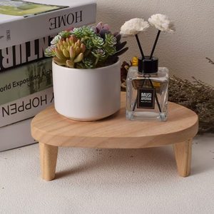 Solid Wood Flower Pot Stand Oval Minimalist <b>Desk</b> Supplies Multipurpose Natural Wood Color - Product Image 1