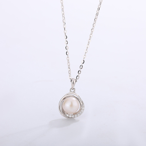 S925 Silver Freshwater Pearl <b>Necklace</b> Triple <b>Ring</b> Interlocking CZ Pendant Elegant Jewelry Gift for Women - Product Image 2