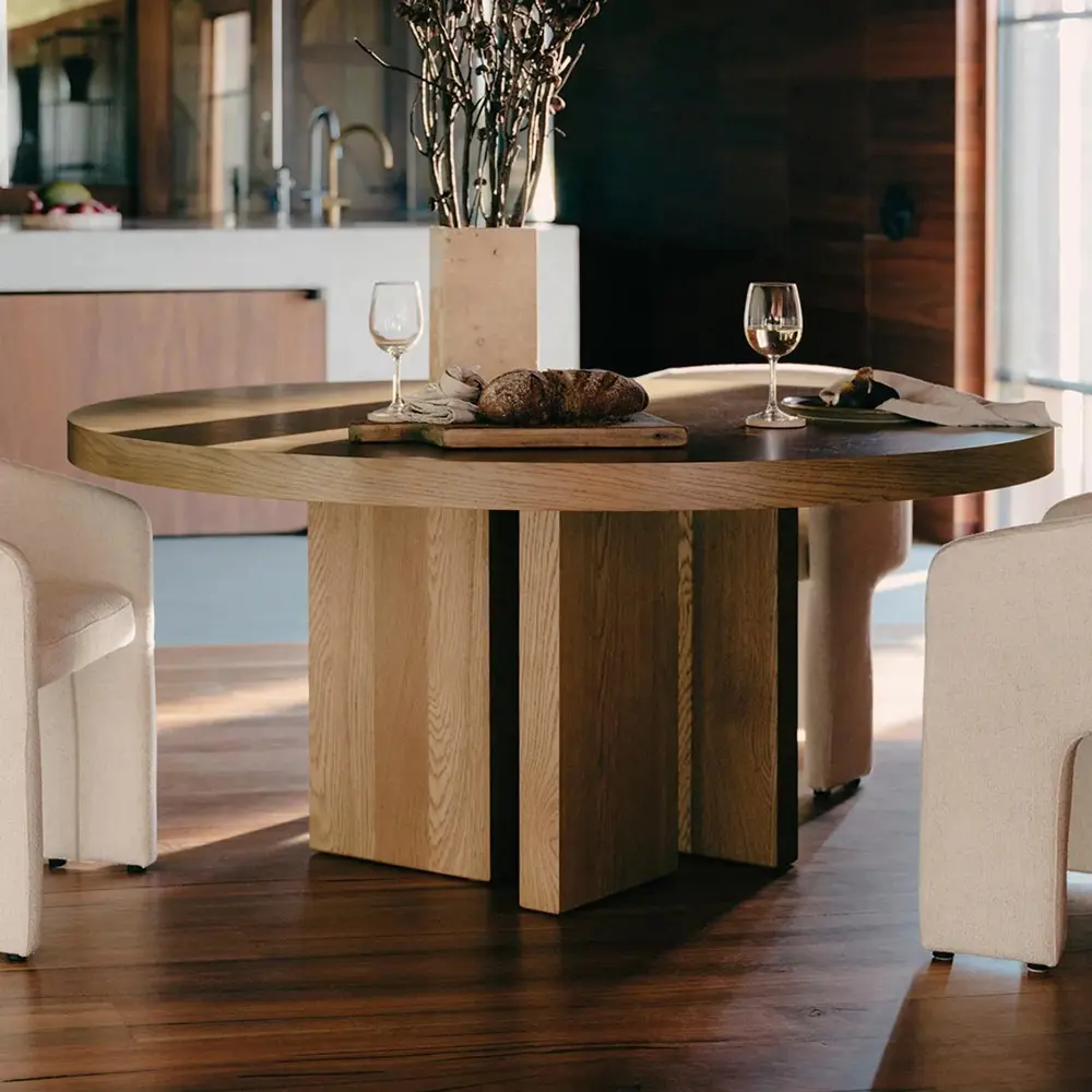Türkischer hochwertiger Luxus-Esstisch-Set moderner runder Holztisch