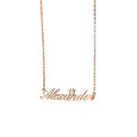 Venta al por mayor inicial letra Collar personalizado collar de acero inoxidable cursiva corona corazón placa de identificación joyería nombre personalizado moda