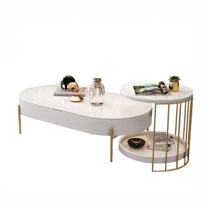 <span class=keywords><strong>Mesa</strong></span> lateral móvil de <span class=keywords><strong>diseño</strong></span> <span class=keywords><strong>nórdico</strong></span>, marco de Metal dorado con forma ovalada, <span class=keywords><strong>mesa</strong></span> moderna de centro blanco de alto brillo - Product Image 6
