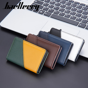 Baellerry Men's Patchwork Leather Card Holder 9 Slots <b>RFID</b> Protection Credit Card <b>Wallet</b> Geometric Design Everyday Use - Product Image 4
