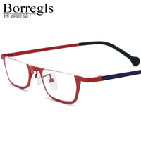 Monturas de Gafas Borregls de Titanio Coloridas, Diseño Cuadrado Pequeño para Hombre y Mujer, Semi-Sin Montura, Alta Calidad, Modelo 851