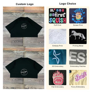 Top corto de algodón de alta calidad con logotipo personalizado, camisetas cortas con estampado de cuello redondo holgadas transpirables antiarrugas para mujer - Product Image 2