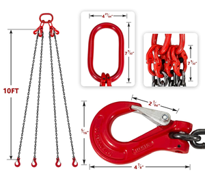 Eslinga de Cadena de Cuatro Brazos, Grado 80, Acero 100, Resistente, Ajustable, Eslinga de Cadena G80, Cadena de Elevación - Product Image 6