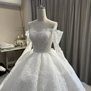Lsoy028 Beautiful Party Wear <b>Wedding</b> Dress Sweetheart Ball Gown Puffy Lace Crystal Appliques Long Bridal for - Product Image 2