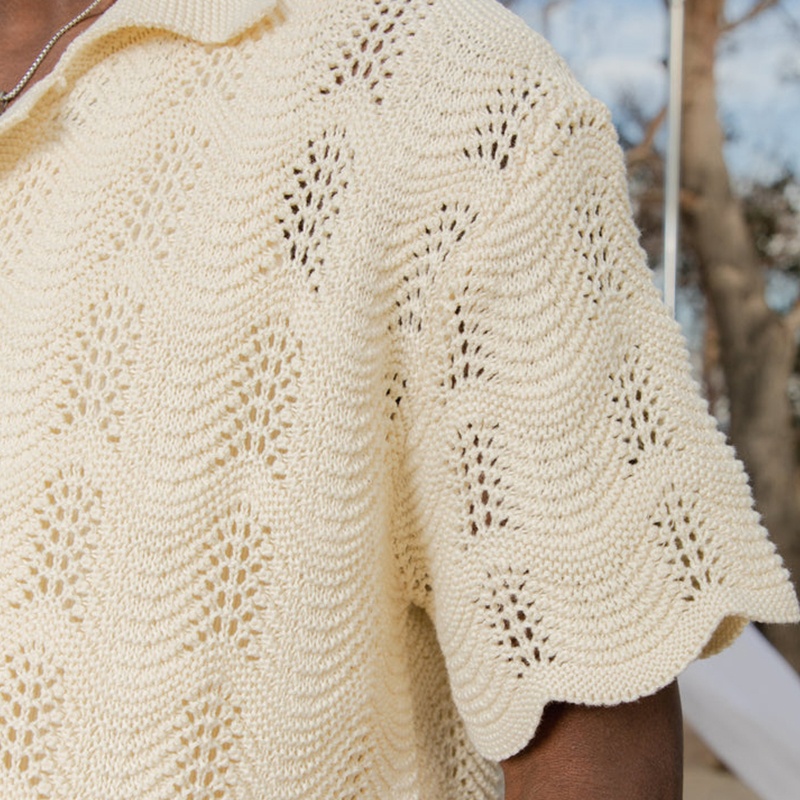 Summer Fashion Boxy Mens Knit Shirt Custom Wave Pattern