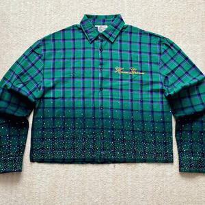 Oversize manica corta Boxy Fit tutto su di cristallo da <span class=keywords><strong>uomo</strong></span> Baggy Cropped botton up produttore Plaid Checker <span class=keywords><strong>camicia</strong></span> di flanella - Product Image 5