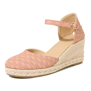 Sandales compensées pour femme à bout rond, tige en paille, bride arrière à boucle, respirantes, style été - Product Image 4