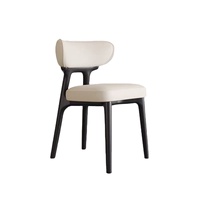 Chaise de salle à manger moderne en promotion avec revêtement en cuir PU beige et pieds en bois massif noir pour la maison, les restaurants et les hôtels L001