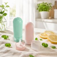 Vente en gros de flacons cosmétiques en plastique colorés sans air, flacons rechargeables arrondis, 15 ml, 30 ml, 50 ml, flacons de haute qualité