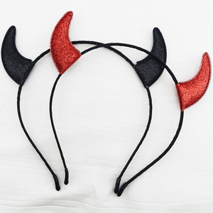 Diadema de metal con cuernos de diablo de tela brillante para Halloween, aro para el pelo de cosplay, accesorio festivo para disfraz de fiesta. - Product Image 2