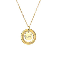 Bague de maman en acier inoxydable plaqué or avec lettrage au laser Collier rond avec pendentif de marque Cadeau d'anniversaire des mères personnalisé pour la fête des mères