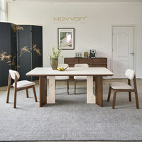 Table à manger OEM d'usine avec plateau en marbre et bois, structure stable, mobilier élégant pour projets d'aménagement intérieur