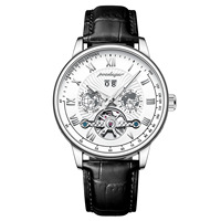 POEDAGAR 1409 Montre automatique mécanique pour homme en cuir véritable imperméable, montre squelette de luxe pour homme