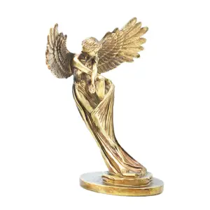 Statuetta di angelo con ala dorata vintage antica intagliata a mano in resina personalizzata