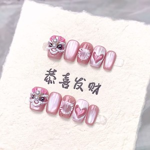 Venta al por mayor a granel <span class=keywords><strong>León</strong></span> Año Nuevo Batalla Armadura 3D Ojo de gato de lujo Premium Nail Hecho a mano Longitud corta Dedo francés Pinch Fuegos artificiales - Product Image 5